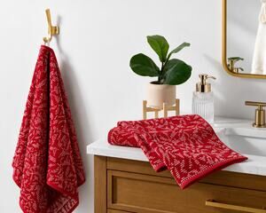 Threshold 2pc Red White Abstract Hand Towels 16x27 Cotton Terry New